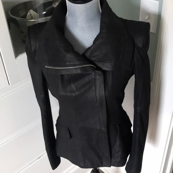 Dawn Levy leather jacket tailcoat asymmetrical hem - Picture 4 of 14